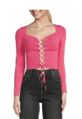 Alice And Olivia Hilaria Pink Lace Up Top Women's XS NWOT $395.00 MSRP - Изображение 1 из 4