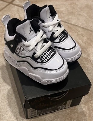 Air Jordan 4 ретро SE «DIY» белый/черный вольт DC4102 100 ребенка ясельного возраста мальчика обуви размер 4C - Изображение 1 из 4