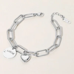 Pulsera de cadena con clip de cara sonriente de acero inoxidable para mujer color plata - Imagen 1 de 1