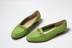 SALVATORE FERRAGAMO Boutique Womens Green Leather Loafers Size 5 1/2 G / US 5.5 - Picture 1 of 10