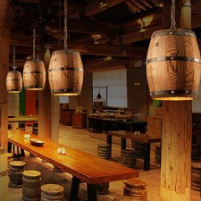 Industrial Wood Wine Barrel Hanging Fixture Bar Cafe Light Ceiling Pendant Lamp
