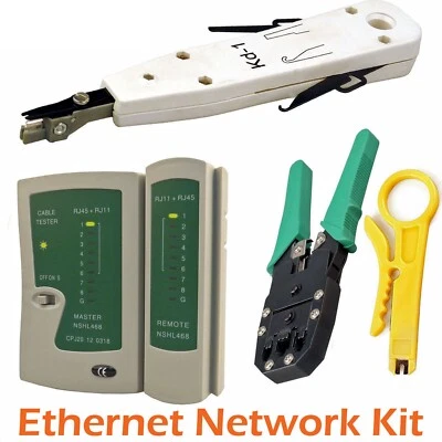 Ethernet Network Kit RJ45 RJ11 Cat5e LAN Cable Tester Cutter Crimping Punch Tool - Image 1 of 4