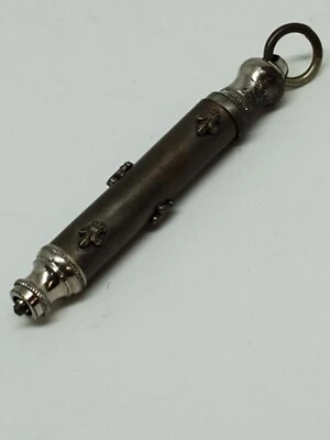 Ancien porte mine de carnet de bal ou châtelaine en relief fleurs de lys crayon - Photo 1/4