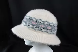 Vintage ARIS Knit Bucket Hat Cream Grey Peach Metallic Threads Made in USA - Picture 1 of 6