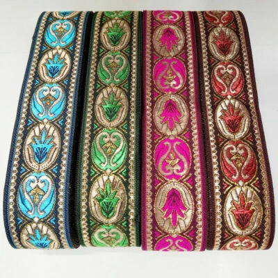 7Yds 3.3cm Retro Floral Embroidered Jacquard Ribbon Fringe Braid Trimming Craft — 第 1/4 张图片