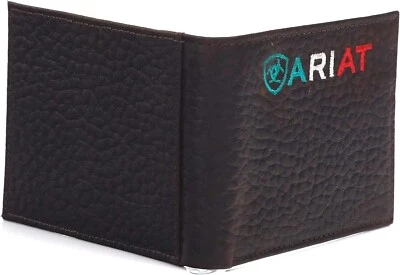 Cartera plegable Ariat Western para hombre de cuero con logotipo de bandera de México marrón A35507282 Foto 1 de 4