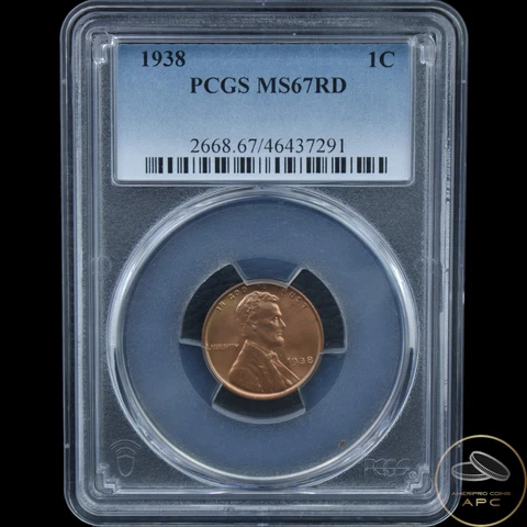 1938 Lincoln Cent PCGS MS67RD High Grade Red Beauty Cover