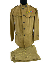 WW1 US AEF 115th Infantry Engineer Khaki Cotton Tunic & Pants With Medal Bar