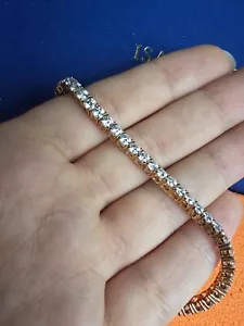 3mm Round Cut VVS1/D Moissanite One Row Tennis Bracelet Solid 10K Rose Gold 7" - Picture 1 of 7