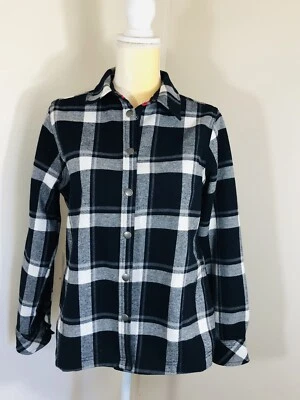 Orvis Womens Small Fleece Lined Flannel Shirt Snap Jacket Shacket Black White - Image 1 of 4