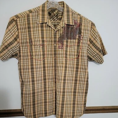 Attitude Gold 3XL Short Sleeve Western Print Mens Shirt Striped Brown Black  - Image 1 of 4