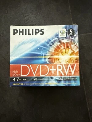 Philips DVD+RW 5 Discs 4.7GB Data, 120 Minutes Video New Boxed - Image 1 of 4