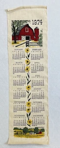 1974 reines Leinen Kalender Geschirrtuch Wandbehang rot Scheune Silo Sonnenblumen Bauernhof - Bild 1 von 12