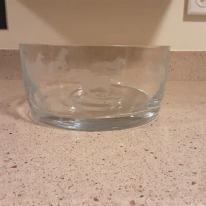 Vintage Heavy Glass Bowl w/ Horse Etchings on All Sides ~ 10" Wide, Over 8 Lbs - Picture 1 of 11