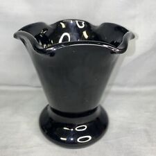 Vintage Black Amethyst Glass Ruffled Top Vase 5”