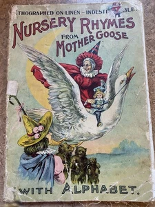 Nursery Rhymes from Mother Goose Lithographed on linen Indestructible 1890s - Bild 1 von 12