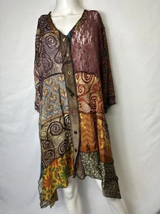 UNBRANDED STUNNING MULTICOLORED SHEER CARDIGAN SIZE LARGE Button Up Patchwork - Picture 1 of 6