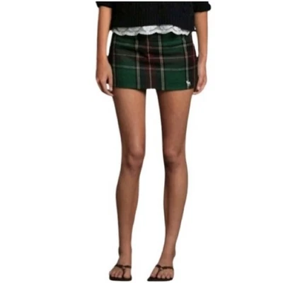 Micro minifalda de lana a cuadros verde talla 4 Y2K vintage de Abercrombie & Fitch para mujer Foto 1 de 4
