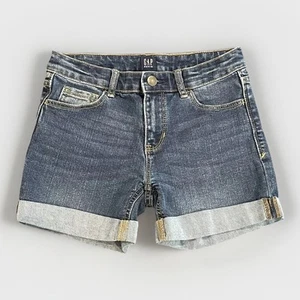 GAP Midi Denim Blue Shorts Stretch Adjustable Waist Cuffed Girls 12 - Picture 1 of 22