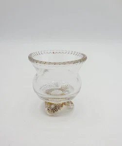 Vintage Glass Toothpick Holder Early American Pattern Glass Gold Flashing Footed - Picture 1 of 5