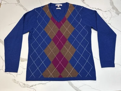 Peter Millar 100% Merino Wool V-Nick Pullover Sweater Size M Multicolored Argyle - Image 1 of 4