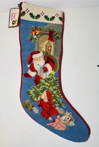 Vintage Needlepoint Christmas Santa Claus Stocking Wool Finished 20” - Picture 1 of 6