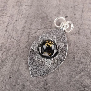 Natural Black Onyx Om Best Sisters Gift Fine Pendant Jewelry 925 Sterling Silver - Picture 1 of 8