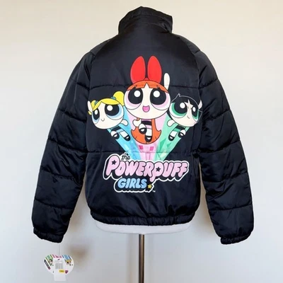 Members Only PowerPuff Girls Puffer Jacket Womens Size Medium Winter Coat Black - Image 1 of 4