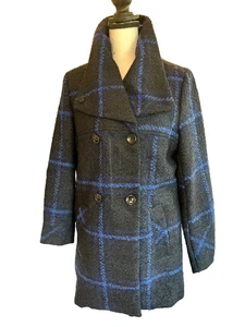NWT Maralyn & Me blue black plaid peacoat M coat jacket NEW Preppy Academia - Picture 1 of 8