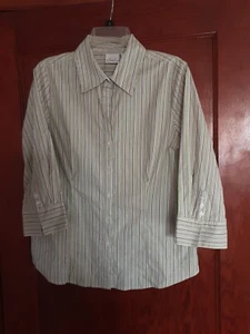 Kim Rogers Shirt Womens M- 3/4 Sleeve Button Up Multicolored Striped - Picture 1 of 5