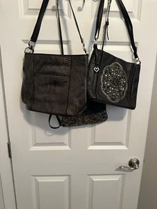 BRIGHTON BLACK ANJU/ANJULINA LEATHER STUDDED CROSSBODY W/2 FREE LEATHER HANDBAG - Picture 1 of 18