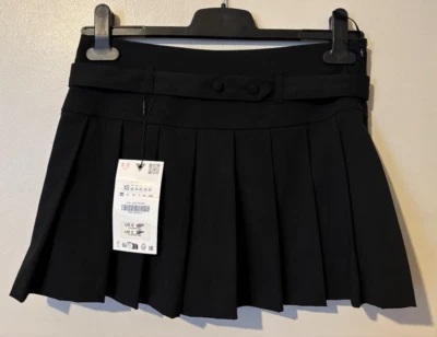 ZARA Mid-Waist Skort Skirt Shorts Button Belt Detail Zip Fastening XS BNWT Black - Image 1 of 4