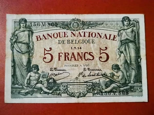 Belgique - Belgium 5 Francs Banque Nationale BELGIQUE 1.7. 1914 Pick 75 TB+ / F+ - Imagen 1 de 2