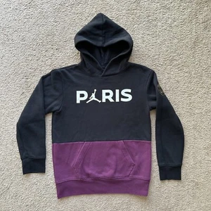 Air Jordan Sweatshirt Boys Large Hoodie Paris Black Purple Patch - Picture 1 of 13