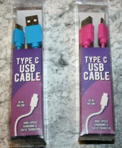 TYPE C USB HIGH-SPEED CHARGING & DATA TRANSFER 39-INCH CABLE BLUE OR PINK - Picture 1 of 4