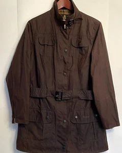 Ladies Barbour Wax Jacket Size 16 Brown Original Tartan Belted Utility Jacket - Picture 1 of 5
