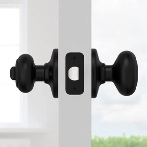 Kwikset Cove Entry Door Knob with Lock and Key Matte Black 94002-950 - Picture 1 of 8