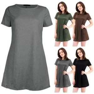Women's Summer Short Sleeve Casual Loose Tops Mini T-shirt Dress Beach Plus Size - Picture 1 of 16
