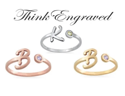 Anello iniziale forgiato a mano con pietra nascita a scelta - argento, oro o rosa - Immagine 1 di 4