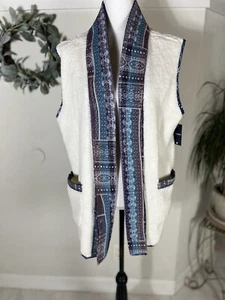 Plüsch Faux Sherpa Weste M Damen weiß blau Boho Design Taschen offen Glücksmarke* - Bild 1 von 12