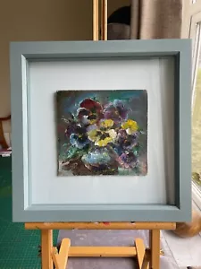 Pansies pot. Original oil painting in box frame - Picture 1 of 9