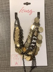 Icing Finger Ring Bracelet Slave Bracelet Hand Chain Jewelry Gold And Black - Picture 1 of 7