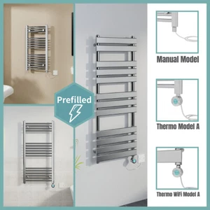 Chrome Prefilled Bathroom Electric Warmer Thermostatic Towel Rail Radiator - Picture 1 of 150