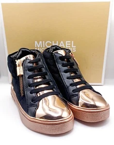 Michael Kors Ivy Bleu-T Girls Shoes Velvet Black/Metallic Rose High Tops Size 8T - Picture 1 of 6