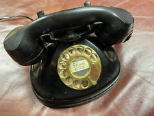 1930s ART DECO ROTARY TELEPHONE: Desk Model - Bakelite w/Brass Accents WORKING!