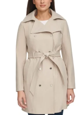 NWT Calvin Klein Ladies Trench Coat, Pockets,Removable Hood, Color Oyster Size L - Image 1 of 3