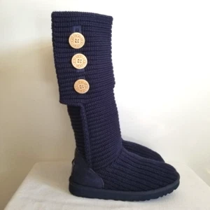 Ugg Classic Cardy Navy Blue Knit Boot Size 7 US EU 38 UK 5.5 - Picture 1 of 8