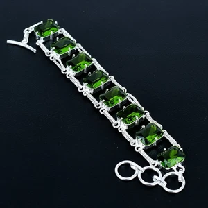 Peridot Cushion Gemstone Handmade 925 Sterling Silver Jewelry Bracelet 7" VJ 248 - Picture 1 of 6