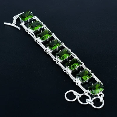 Peridot Cushion Gemstone Handmade 925 Sterling Silver Jewelry Bracelet 7" VJ 248 - Image 1 of 4