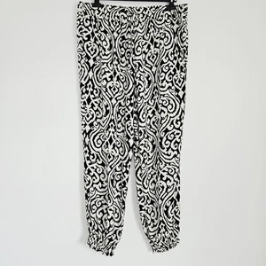 NEW Ex EVANS Plus Size 16-32 Paisley Print Elasticated Wide Black White Trousers - Picture 1 of 7